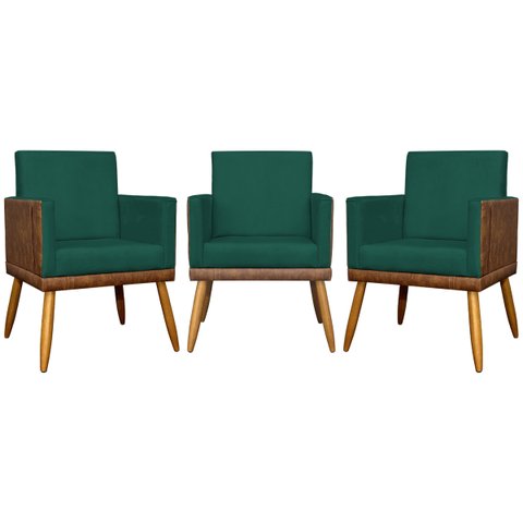 Kit 3 Poltronas Decorativas para Sala Lis Corino e Suede Cores Pé Palito