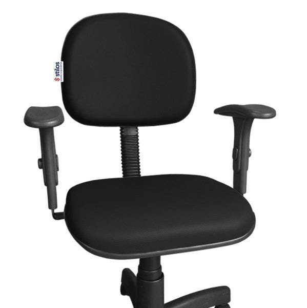 Cadeira Secretária Giratória com Braço Digitador e Regulagem Altura Preto - 2