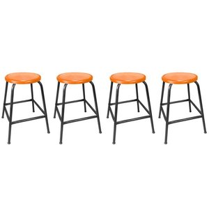 Kit 4 Bancos Baixo de Metal Banqueta Empilhavel para Bar Cozinha Lanchonete - Laranja