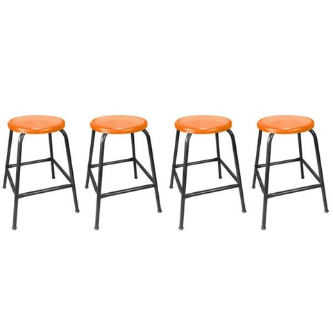 Kit 4 Bancos Baixo de Metal Banqueta Empilhavel para Bar Cozinha Lanchonete - Laranja