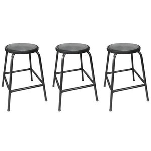 Kit 3 Bancos Baixo de Metal Banqueta Empilhavel para Bar Cozinha Lanchonete - Preta