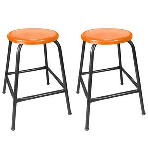 Kit 2 Bancos Baixo de Metal Banqueta Empilhavel para Bar Cozinha Lanchonete - Laranja