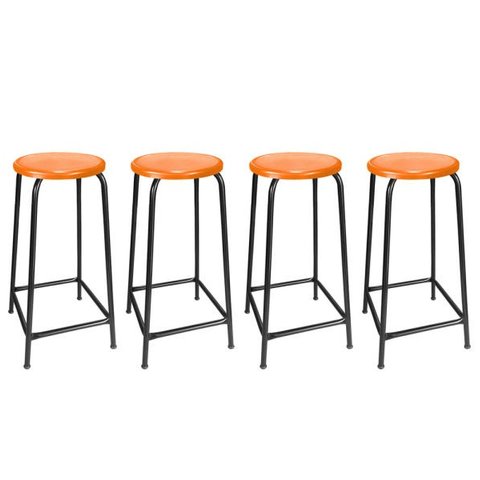 Kit 4 Bancos Alto de Metal Banqueta Empilhavel para Bar Bancão Cozinha - Laranja