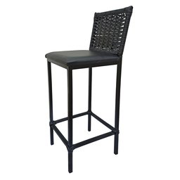 Conjunto 2 Banquetas Turquia Alta em Aço com Assento Estofado e Encosto de Junco Preto - 4