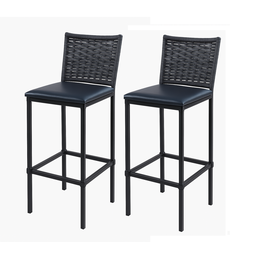 Conjunto 2 Banquetas Turquia Alta em Aço com Assento Estofado e Encosto de Junco Preto - 1