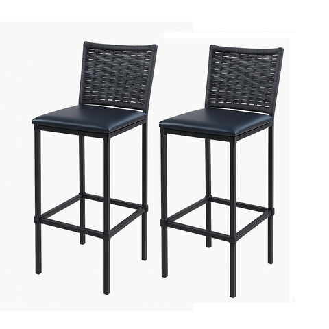 Conjunto 2 Banquetas Turquia Alta em Aço com Assento Estofado e Encosto de Junco Preto