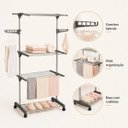 Ver imagem 2 de Varal de Chão 3 Andares Inox Forte 50kg Preto Portátil Compacto Viagens