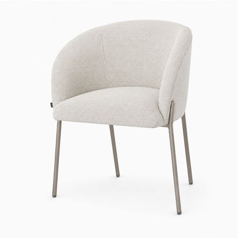 Poltrona Atena Base Fixa em Metal Cinza Lisa Zari Decor: Linho Cru