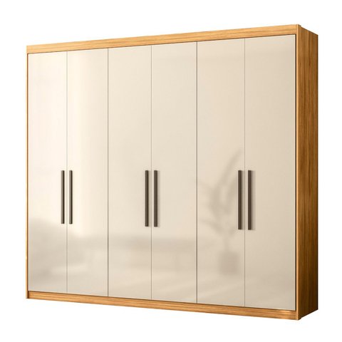 Guarda Roupa Venice Casal Quarto com 6 Portas e 4 Gavetas Cinamomo/Off White