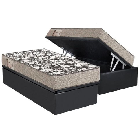 Conjunto Box Baú Solteiro: Colchão Molas Ortobom D26 Physical Ultra Resistente + Base Crc Suede