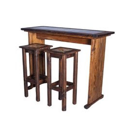 Conjunto Bancada Mesa e 2 Banquetas de Madeira - Cerâmica Cor:marrom - 5