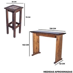 Conjunto Bancada Mesa e 2 Banquetas de Madeira - Cerâmica Cor:marrom - 6