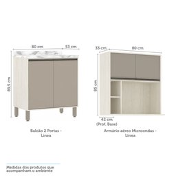 Cozinha Completa Modulada 6 Peças, Paneleiro Vidro Reflecta, Armários e Balcões Linea Luciane Móveis - 6