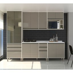 Cozinha Completa Modulada 6 Peças, Paneleiro Vidro Reflecta, Armários e Balcões Linea Luciane Móveis - 2