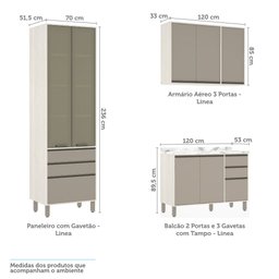 Cozinha Completa Modulada 6 Peças, Paneleiro Vidro Reflecta, Armários e Balcões Linea Luciane Móveis - 5