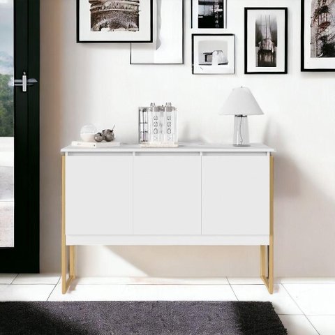 Buffet Atena 3 Portas Industrial MDP 120cm Branco Dourado Casah
