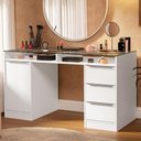 Ver imagem 1 de Escrivaninha Penteadeira 136cm 1 Porta 3 Gavetas Tampo de Vidro Branco Madesa