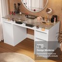 Ver imagem 7 de Escrivaninha Penteadeira 136cm 1 Porta 3 Gavetas Tampo de Vidro Branco Madesa