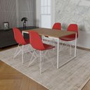 Ver imagem 1 de Mesa Industrial Base Ferro Branco Tampo, Amêndoa 4 Cadeiras Ferro Branco Assento Vermelho Marrom