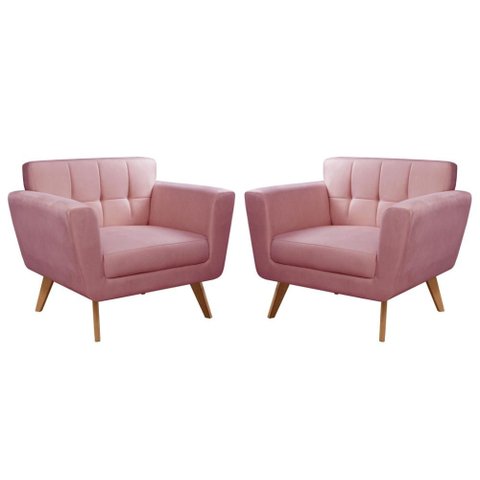Poltrona Decorativa Bruna Living Sala Quarto Recepção - Suede Rosa 280