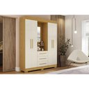 Ver imagem 1 de Guarda Roupa Solteiro 4 Portas e 3 Gavetas C/ 1 Espelho Emily Gold Nature/off White - Acp
