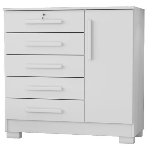 Comoda 5 Gavetas 1 Porta 99 cm Vitoria Branco Rudk