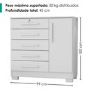 Ver imagem 3 de Comoda 5 Gavetas 1 Porta 99 cm Vitoria Branco Rudk