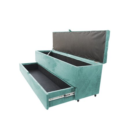 Recamier Puff Baú Sapateira com Gaveta 1,38cm para Cama Box Padrão - Azul Tiffany