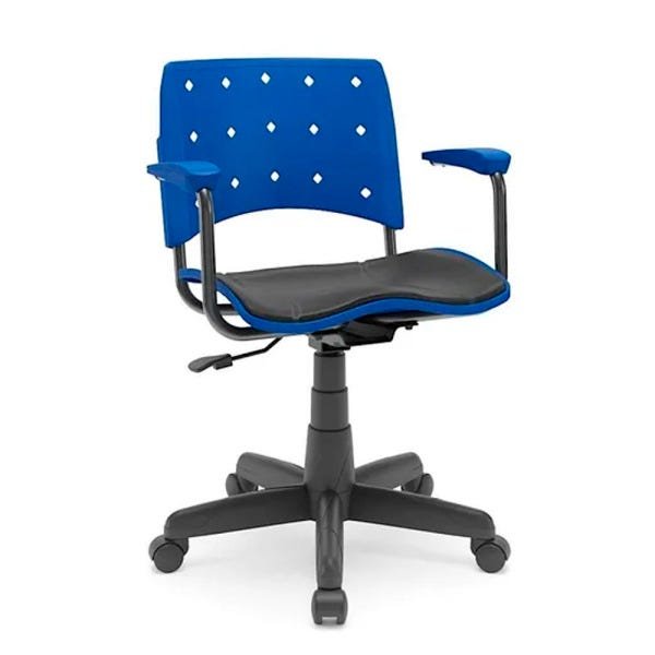 Cadeira Secretária Giratória Ergoplax com Braço Azul e Assento Estofado - 1