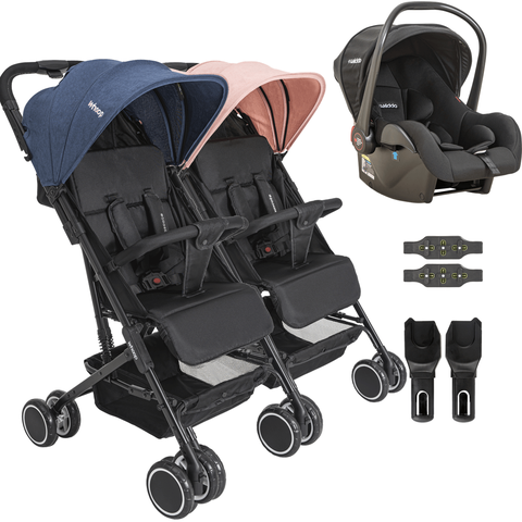 Carrinho Kiddo para Gemeos com Bebe Conforto Mascote Casal