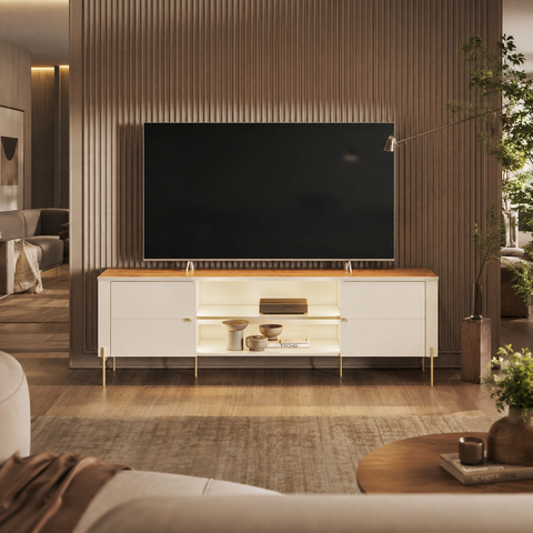 Rack para TV Ate 75' 2 Portas Brasilia Off White/Canela Mobler
