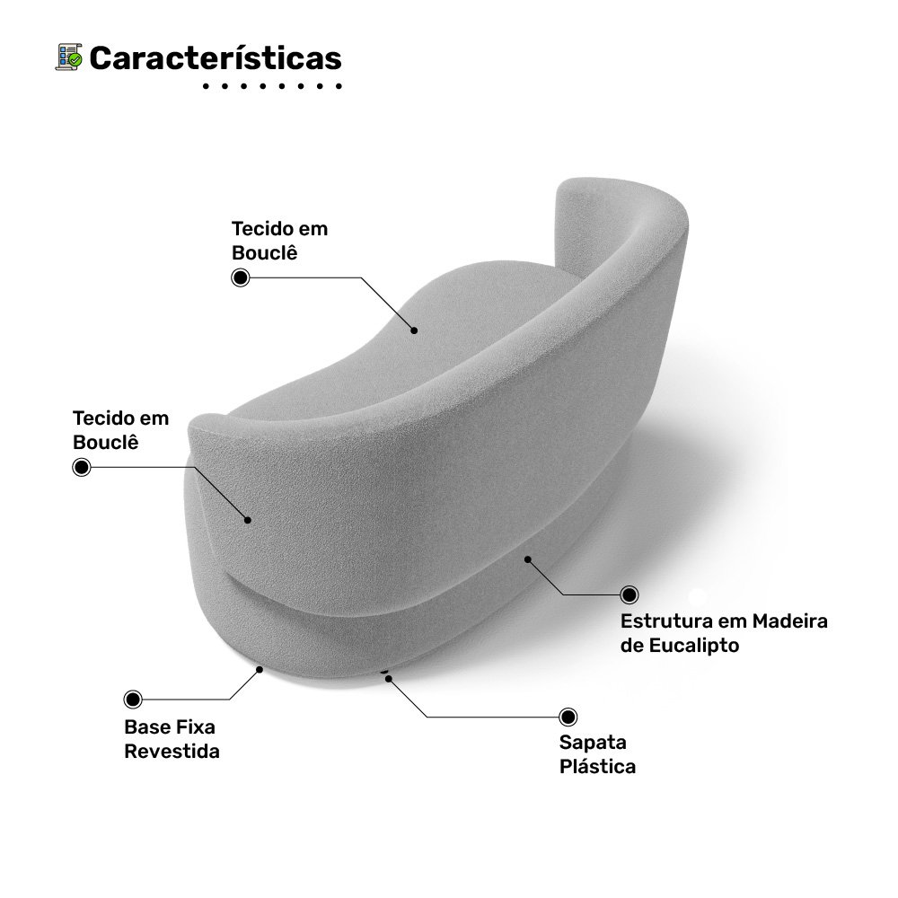 Kit 2 Poltronas e 1 Namoradeira Aisha Orgânica Bouclê Cinza Claro - Desk Design - 5