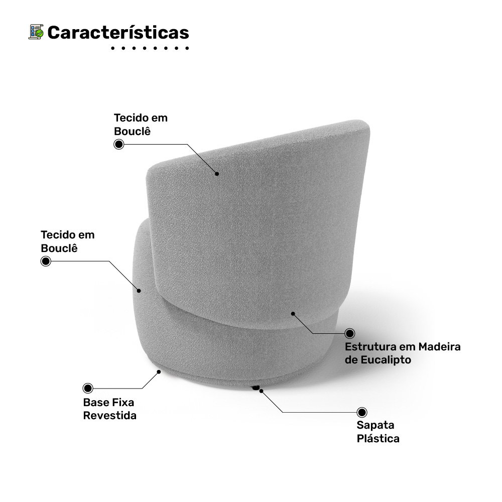 Kit 2 Poltronas e 1 Namoradeira Aisha Orgânica Bouclê Cinza Claro - Desk Design - 3