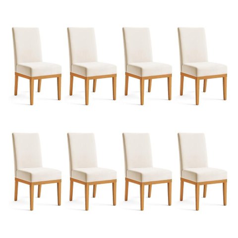 Kit 8 Cadeiras de Jantar Brisa Suede Bege Base de Madeira - Pallazio