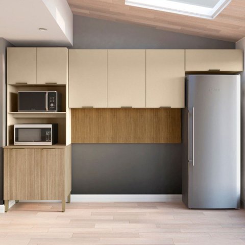 Armário de Cozinha Monza 8 Portas Ripado 3d Freijó/vanilla - Pnr Móveis