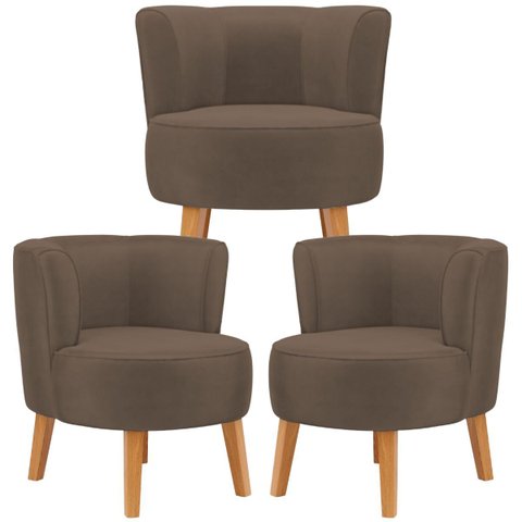 Kit 3 Poltronas Estofada Moderna para Recepção de Escritório Tecido Veludo Macia Ergonômica