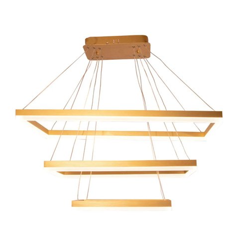 Pendente 3 Módulos Dourado Escovado Fosco 80cm Led 120w 3200k Bivolt Paris Luz