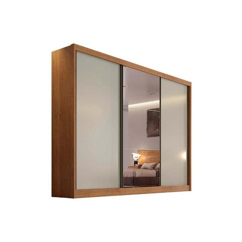 Guarda Roupa Casal 3 Portas de Correr e 6 Gavetas c/ 1 Espelho Sollo Plus Freijó/FendiOff - Novo Hor