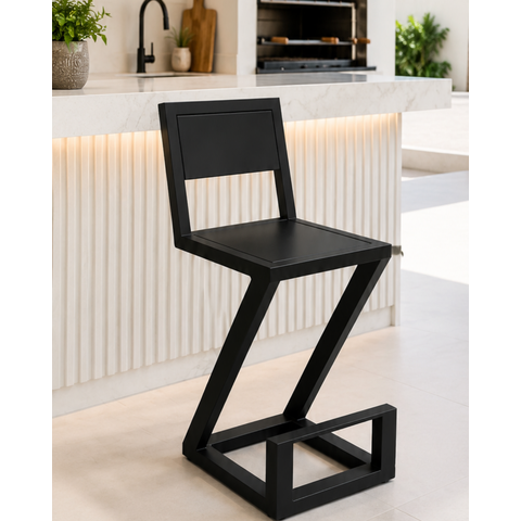Banqueta Alta Chapa Metalica Industrial Z 65cm Aco Carbono Preto Fosco