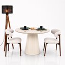 Ver imagem 2 de Mesa de Jantar Cone Redondo 140 cm Tampo Mármore Taj Mahal Base Laca Off White