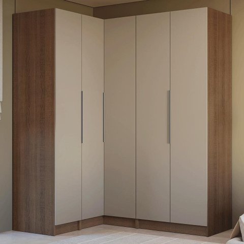 Guarda-Roupa Modulado de Canto 310 cm 5 Portas 2 Gavetas Rustic/Crema Neo Madesa 01