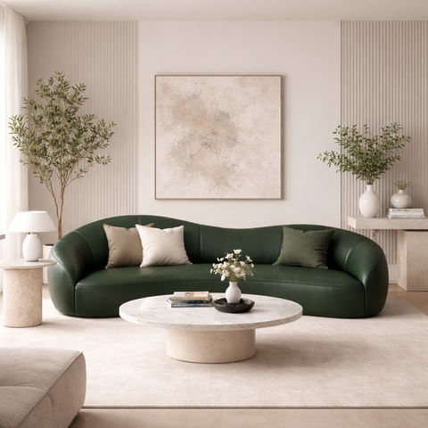 Sofá Star 270 Cm Orgânico Decorativo Sala Recepção Zahav:verde Courino Sintético