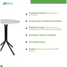 Mesa Bistrô Baixa Estrutura Aço Tampo Mdf Cozinha Bar Redonda Branca - 5