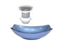 Ver imagem 1 de Cuba de Vidro Oval Chanfrada 46cm Azul + Valvula Click