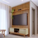 Ver imagem 1 de Kit Milo Painel Piso-Teto Ripado com Bancada 2 Portas Deslizantes - Pallazio Cor:Cumaru e Opala