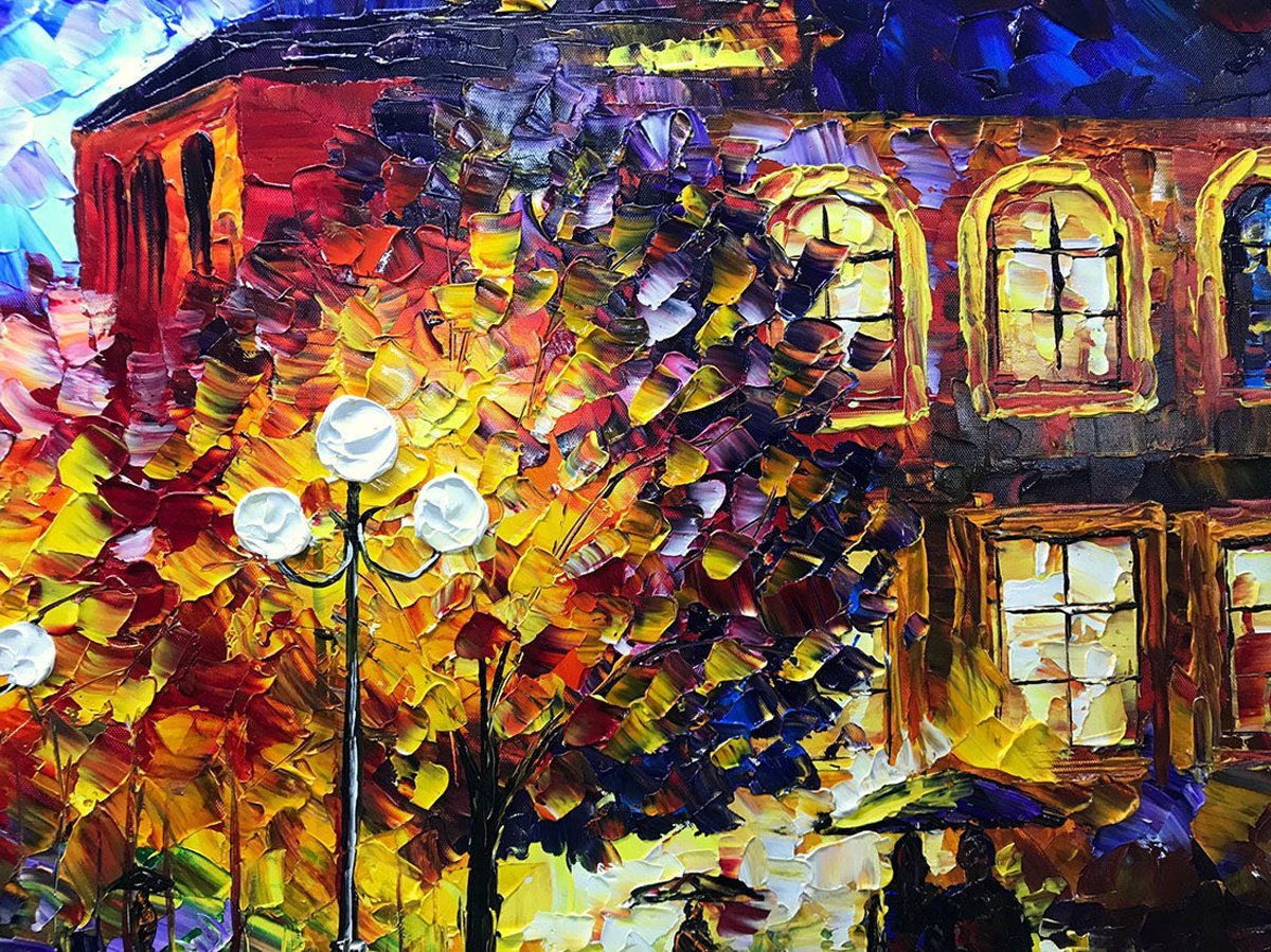 Quadro Pintura Tela colorida igreja abstrata acrílica 5398: 70cm (A) x 100cm (L) - 5