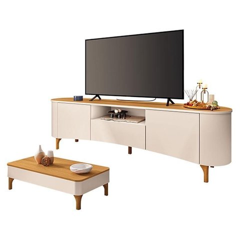 Rack Bancada Elara com Mesa de Centro Liz Off White Cinamomo - Hb Móveis