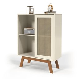 Balcao Alto Aparador Buffet com Porta de Correr Bali Pés em Madeira Off White - 5 Balcao Alto Aparador Buffet com Porta de Correr Bali Pés em Madeira Off White - 5
