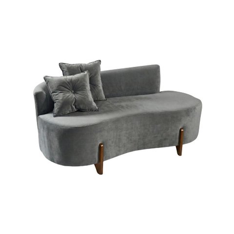 Sofá Orgânico 2 Lugares c/2 Almofadas Curvo Sala Recepção Luna Veludo Cinza - Montanaris Decor