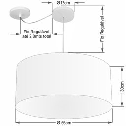Lustre Pendente Cilíndrico Com Desvio de Centro Vivare Md-4233 Cúpula em Tecido 55x30cm - Bivolt - A - 2